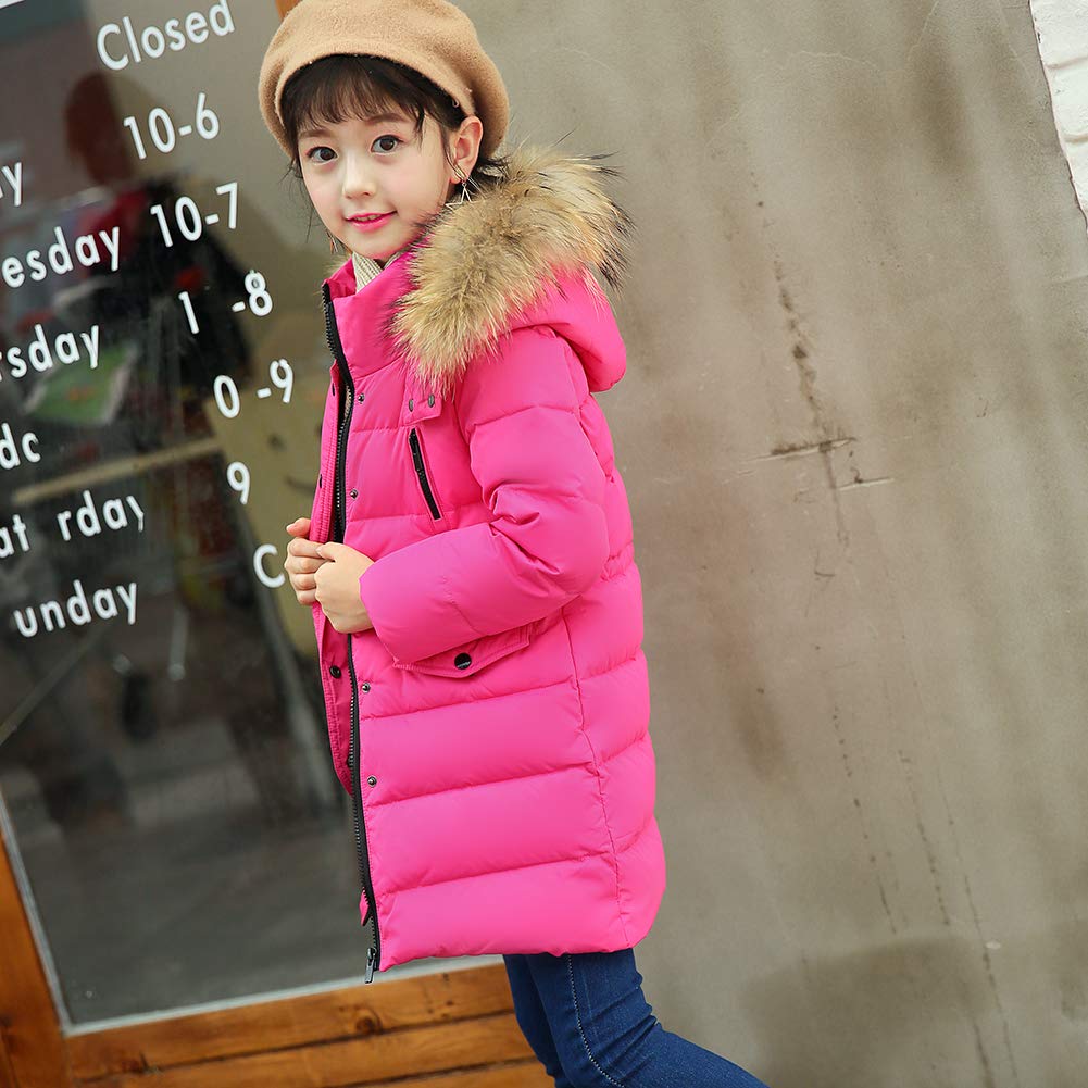 amropi Bambini Ragazzi Inverno Piumino Imbottito Lungo Cappotto con Pelliccia Cappuccio per 2-12 Anni