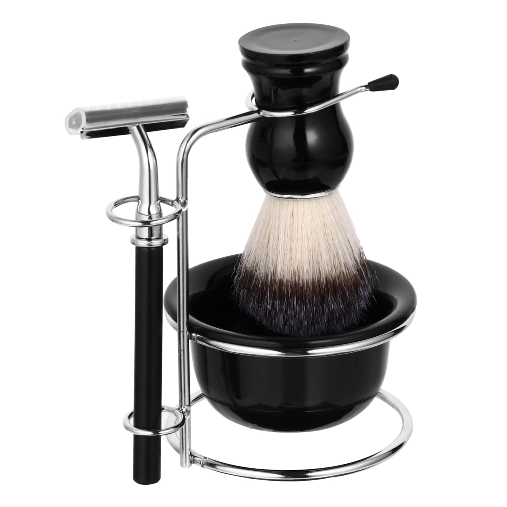 FOMIYES Stainless Steel Razor Tool Set Men Shaving Kit 4pc Shaving Tools Beard Brush Stand Manual Razor Bowl