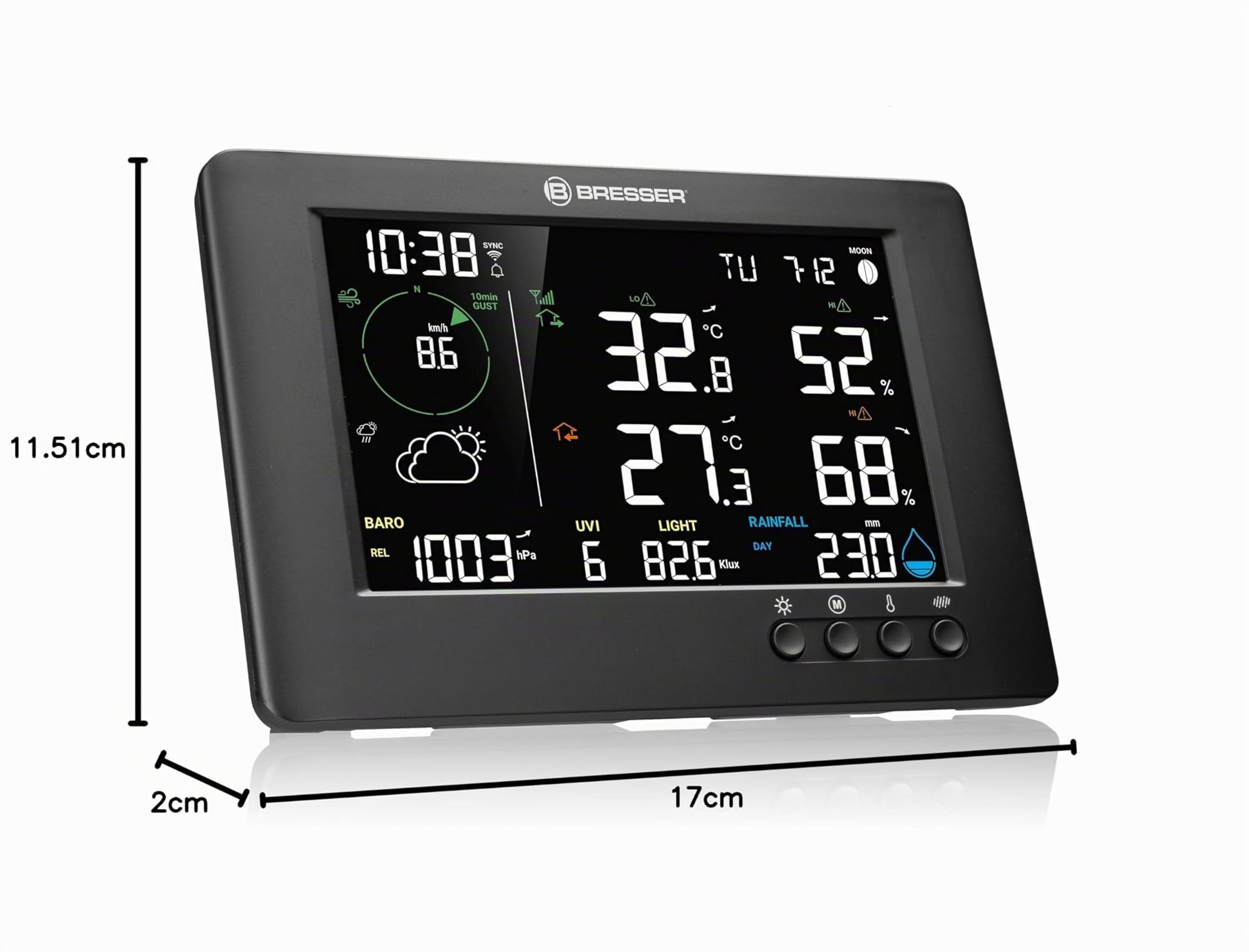 Bresser Estación Meteorológica 7-en-1 TB WiFi: Datos amplios, Pronóstico gráfico, Multi-Sensor, Monitoreo Clima Interior, Función de Alerta
