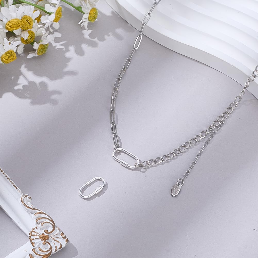 PH PandaHall 2pcs 925 Sterling Silver Screw Lock Clasps, Locking Carabiner Clasp Oval Jewelry Clasp Necklace Connector for DIY Craft Necklace Bracelets Keychain Jewelry Making, 16x8mm - Image 4
