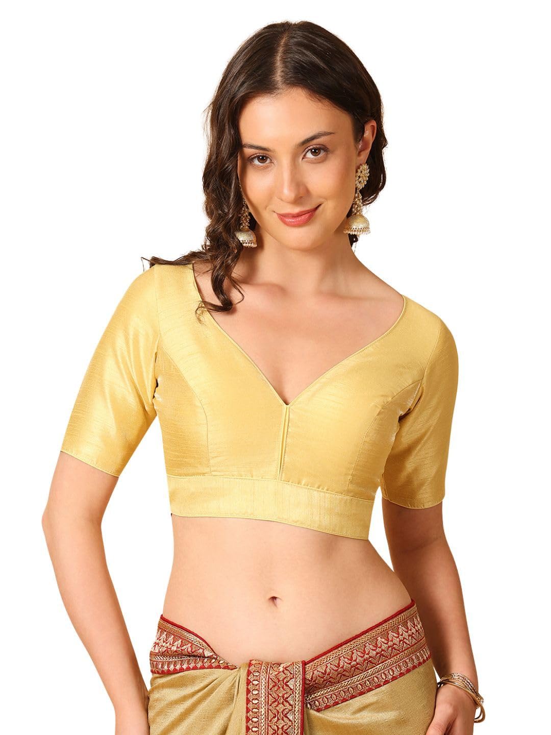 Women's Raw Silk Solid V Neck Saree Blouse-picture-41