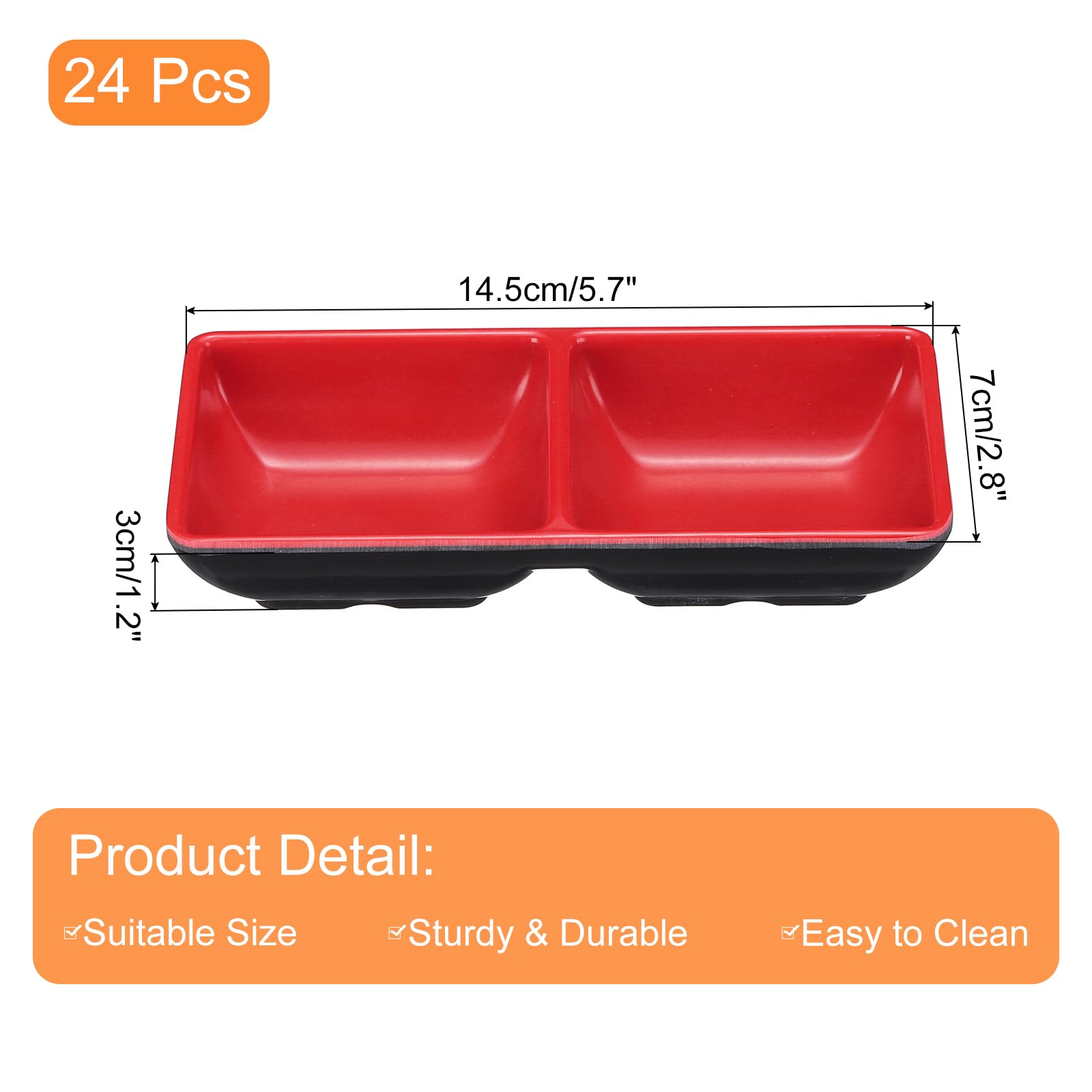 QUARKZMAN 24Pcs MF Cuadrados Tazones Para Salsas Pequeños Tazones Negros Rojos Para Guarniciones Con Plato Divisorio De 2 Compartimentos Platos De Salsa Para Condimentos Postres Hogar BBQ