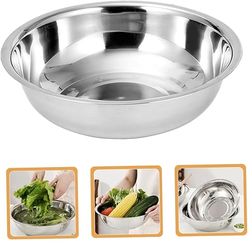 Miniatura 5 de Kichvoe Cuenco grande de acero inoxidable para mezclar múltiples funciones para lavar verduras, frutas y preparación de alimentos, diseño grueso
