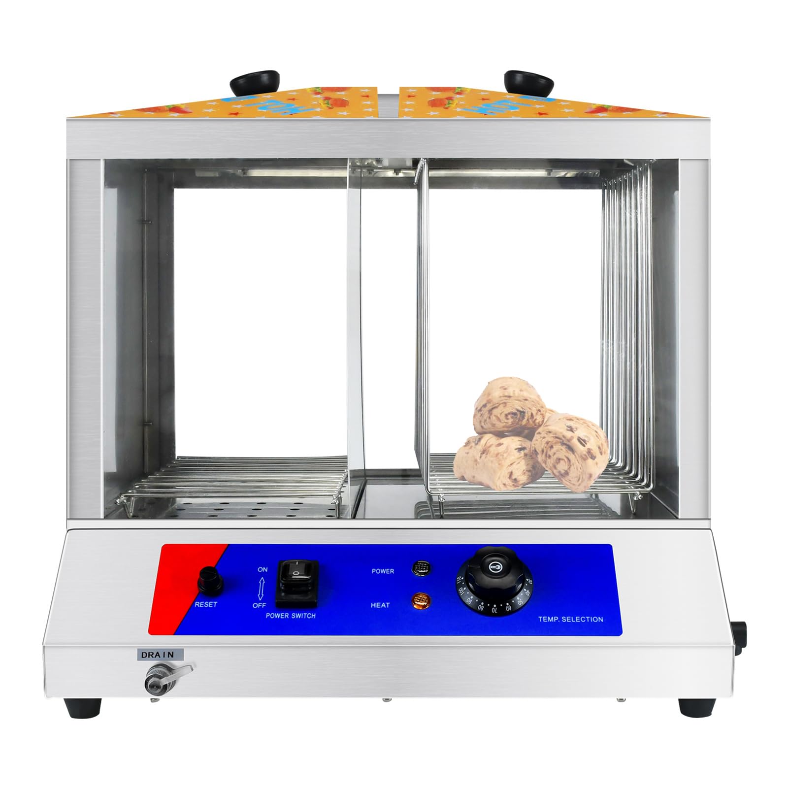 Armadio scaldavivande Elettrico Commerciale da banco per Alimenti Caldi, vetrina per Pizza, Pane e Hamburger, Temperatura Regolabile da 57 a 185 °F e Riscaldamento Uniforme