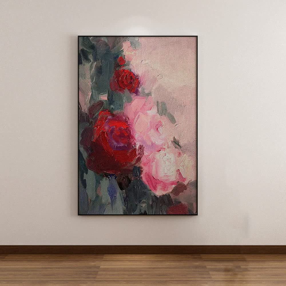 Tableau de peinture sur toile pour salon et chambre rose rouge vintage feuilles abstraites