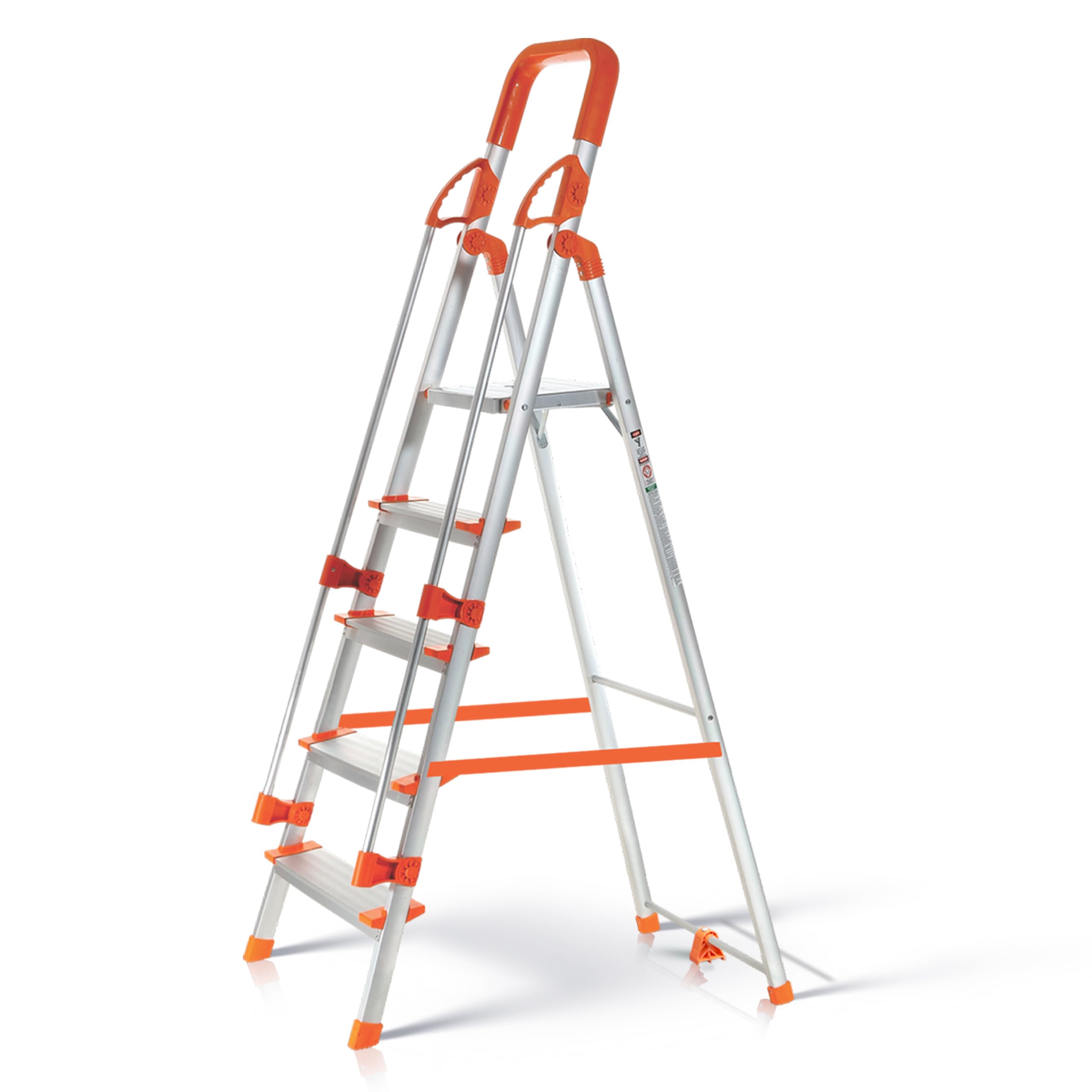 HOUZA Aluminium Ladder for Home 6 Steps Foldable with Railing & Anti-Skid Wide Steps | 6 Step Ladder for Home Use, Kitchen & Household | 250 Kg Load Capacity Folding Ladder | 5 Year Warranty (Orange) — Amazon image 25