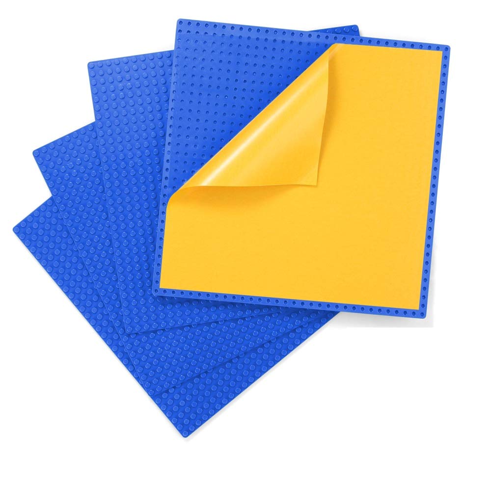 MIMAX Peel-and-Stick Baseplates - Self Adhesive Building Brick Plates - Compatible with All Major Brands - 4 Pack - 10 inch x 10 inch (Blue)