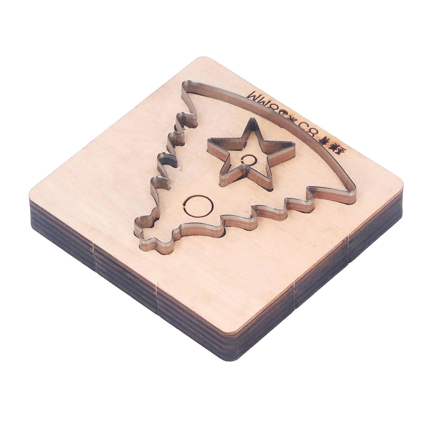 Wykrojnik w kształcie choinki - nóż ze stali stopowej do majsterkowania i tworzenia biżuterii - podstawa z drewna brzozowego - 11 x 10,5 x 2,3 cm - narzędzie do tkanin i