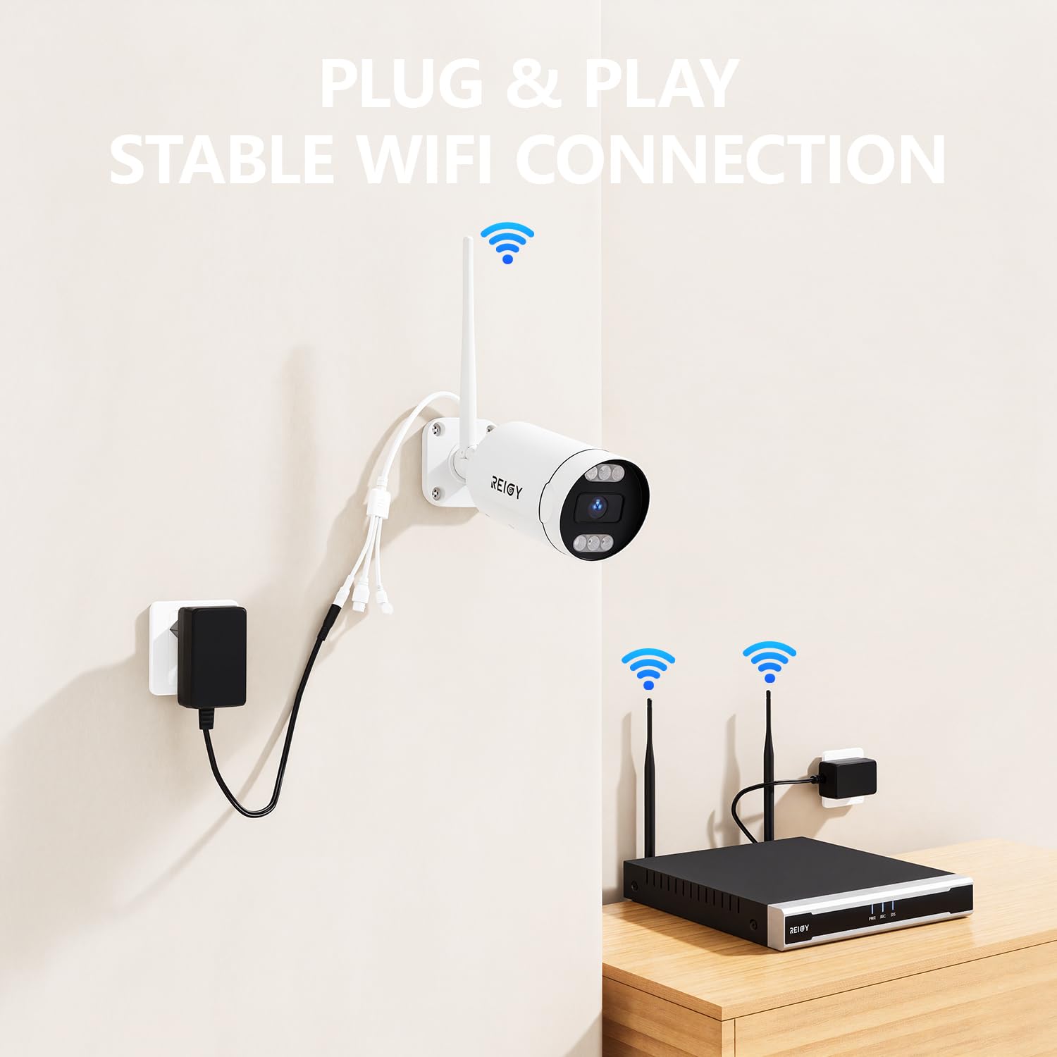 REIGY 5MP Kit Camara de Vigilancia WiFi Exterior con Disco Duro de 1TB, Sistema de Seguridad IP Interior 4X 1920P CAM y 16CH NVR, Visión Nocturna,Audio Bidireccional Detección Movimiento