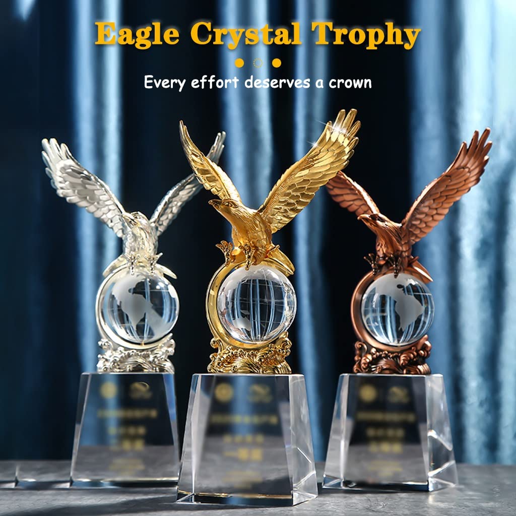 Trophäe Trophäe Tierkopf Gold Silber Bronze Adler Custom Trophäe, Hochklarer Kristall Souvenirs, Auszeichnung Für Herausragende Mitarbeiter des Unternehmens (Color : Rose Gold, S : 13 * 24cm)