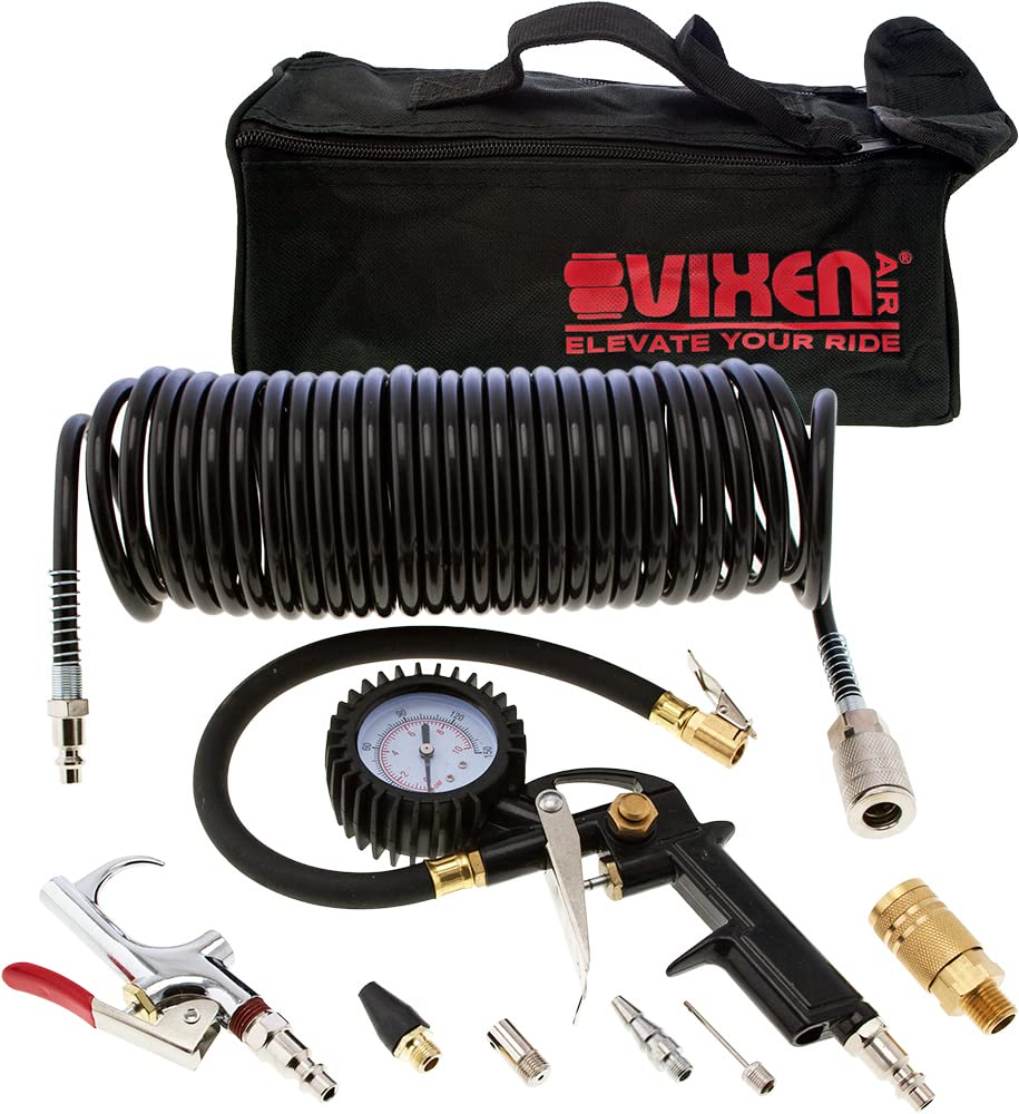 Vixen Air Tire Inflation Kit with Blow Gun and 1/4" NPT Quick Connect Coupler, Inflates Tires, Toy, Sport Balls, Air Mattresses VXK1490