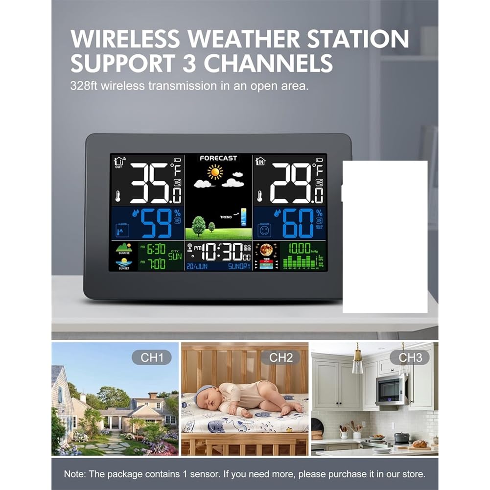 Stazione Meteorologica Termometro Digitale con Sensore Remoto, Monitor Wireless Della Temperatura Interna Ed Esterna, Indicatore di Pressione Barometrica