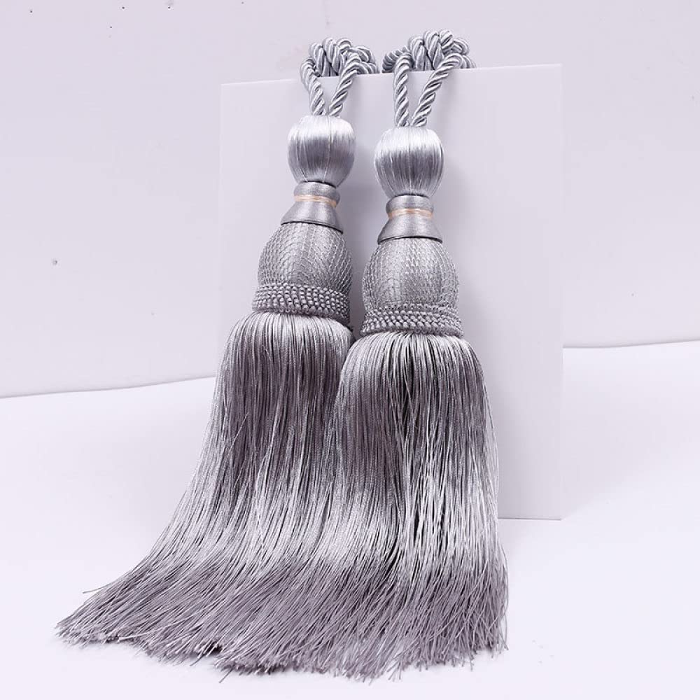 Embrasses de Rideaux à Pampilles, Attaches de Rideaux, Sangles de Corde, Support de Rideau, Accessoire pour décoration de la Maison, Vert armée, 4 pièces,Sliver Gray-2 PCS