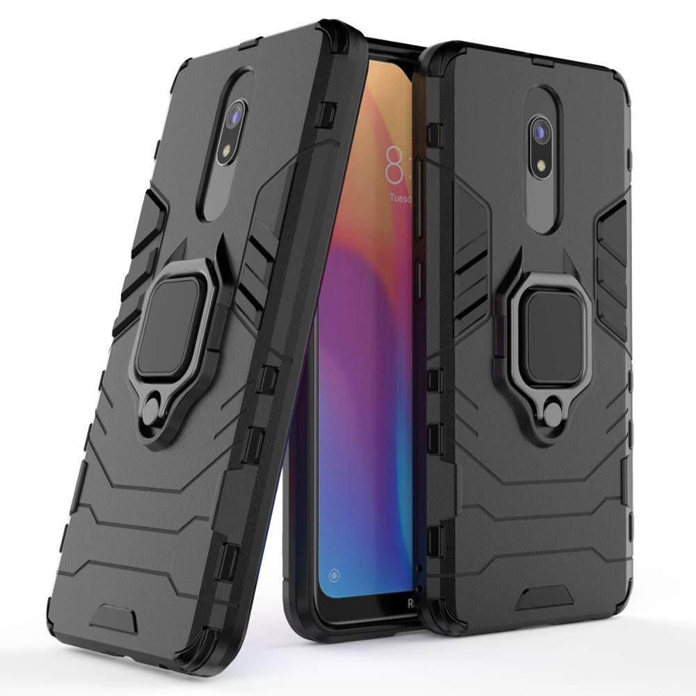 MobirushHybrid Armor Shockproof Soft TPU and Hard PC Back Cover Case with Ring Holder for Redmi 8A - Armor Black