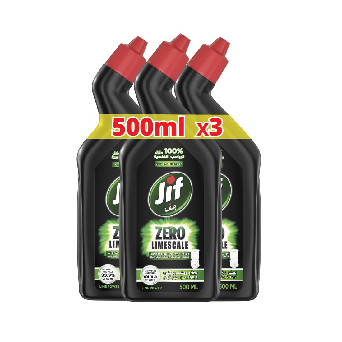 JifAntibacterial Toilet Cleaner, Lime Power, 500ml, Pack of 3
