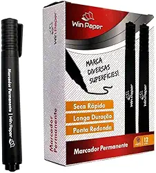 Caneta Marcador Permanente Papel, Cartolina, Plastico, Retroprojetor com 12 Unidades (Preto)