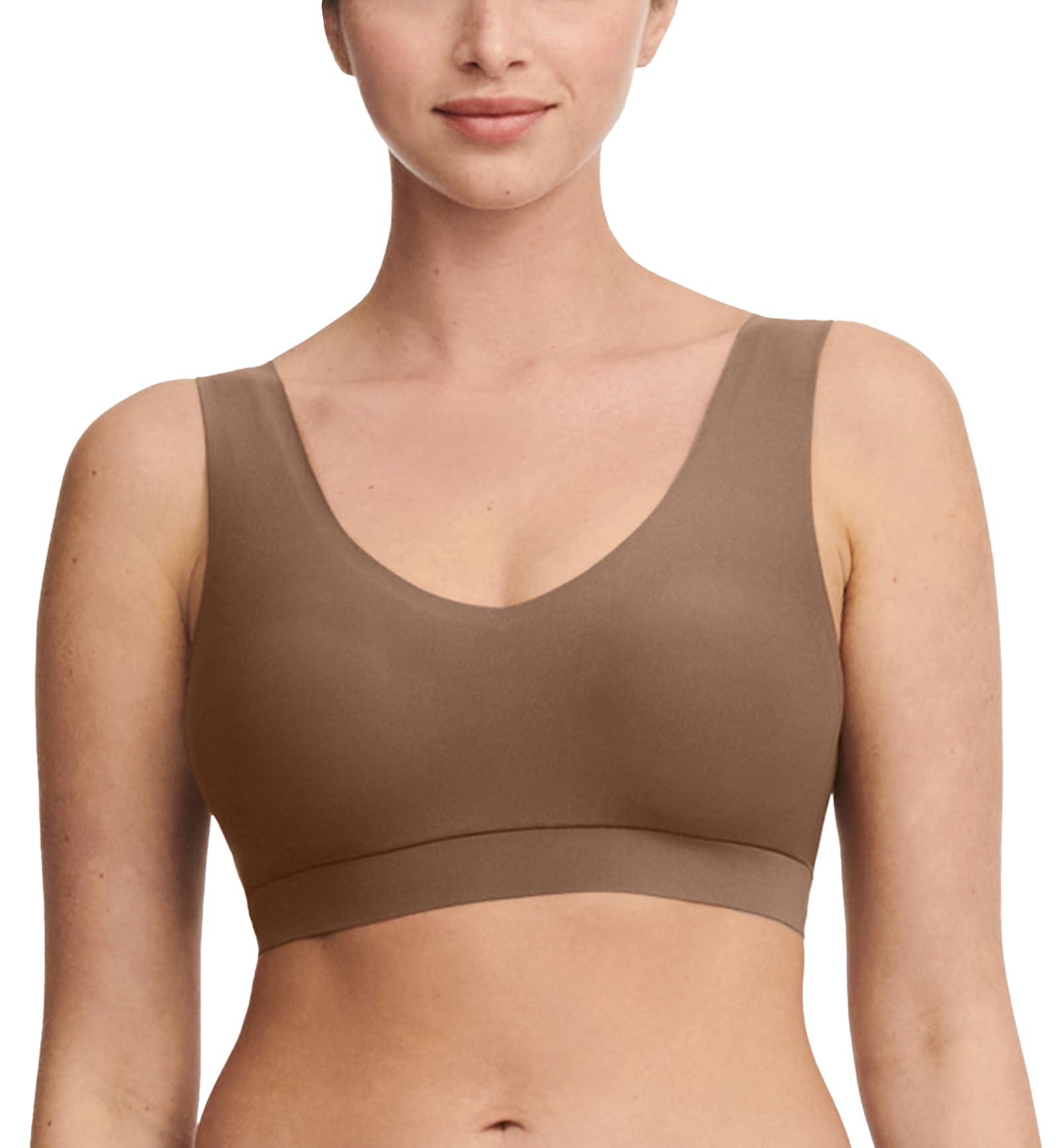Chantelle Women's Soft Stretch Padded V-Neck Bra Top, Cocoa Brown, XL/XXL