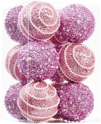 Pink Christmas Ball Ornaments, Christmas Ball Decorations Shatterproof Plastic Hanging Pearl Balls for Holiday Party(70mm/2.76", 12ct) - image 1