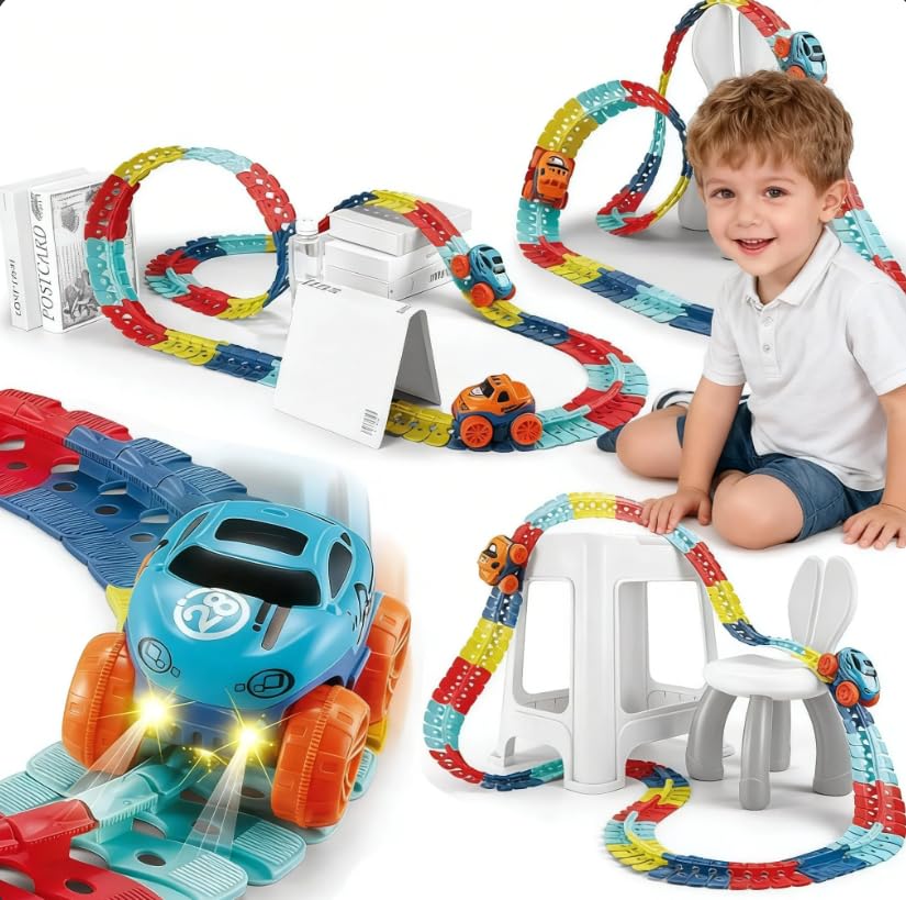 Car Racing Circuito Coche Niño 184 Piezas,Pistas Juguetes de para Niños,Juego de Pistas cambiable de Coches Flexible,Niños Juguetes Niña Niño 3 4 5 6 7 Años