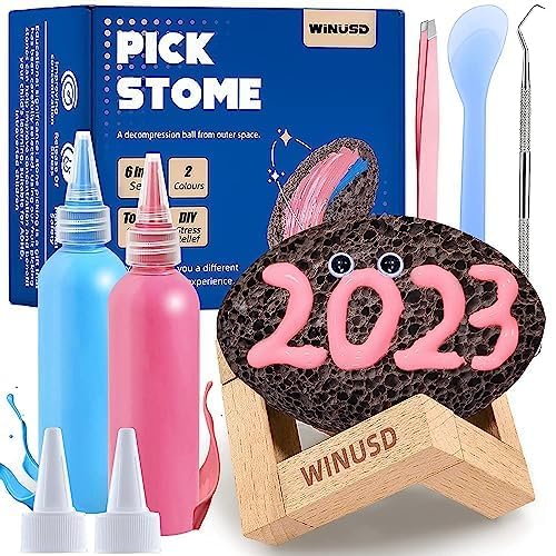 WINUSD 11pcs Pick and Peel Stone Kit, Fidget Picking Oval Stones for Anxiety Relief, Skin Picking Fidget Toys, Adult Fidget Toys, Picky Pad Stone, Father's Day Gifts for Men(Blue+Pink)