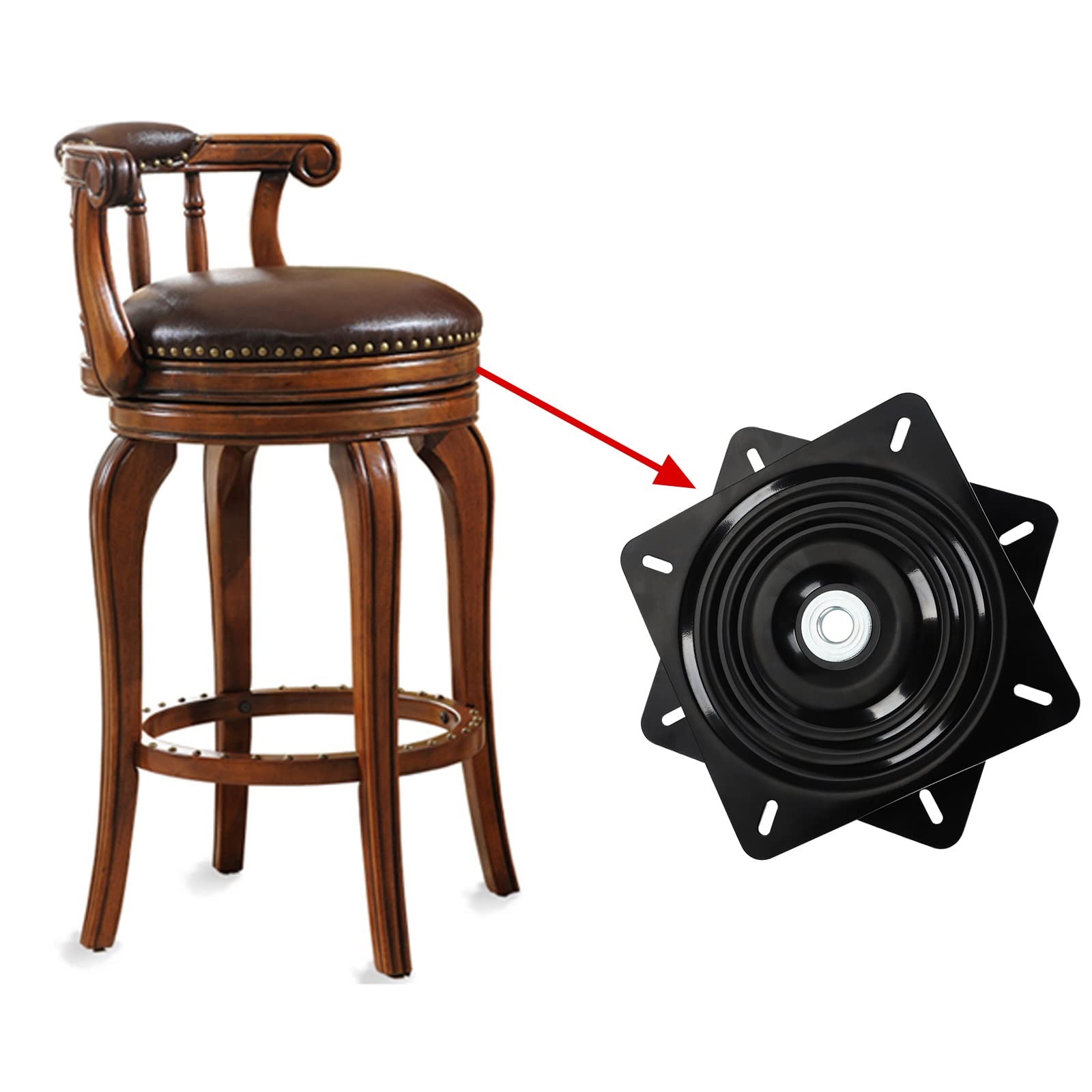 Base girevole con piastra orientabile, Cuscinetto for giradischi in acciaio laminato a freddo Lazy Susan con rotazione a 360 gradi, nero silenzioso, 6-12 pollici(6inches)