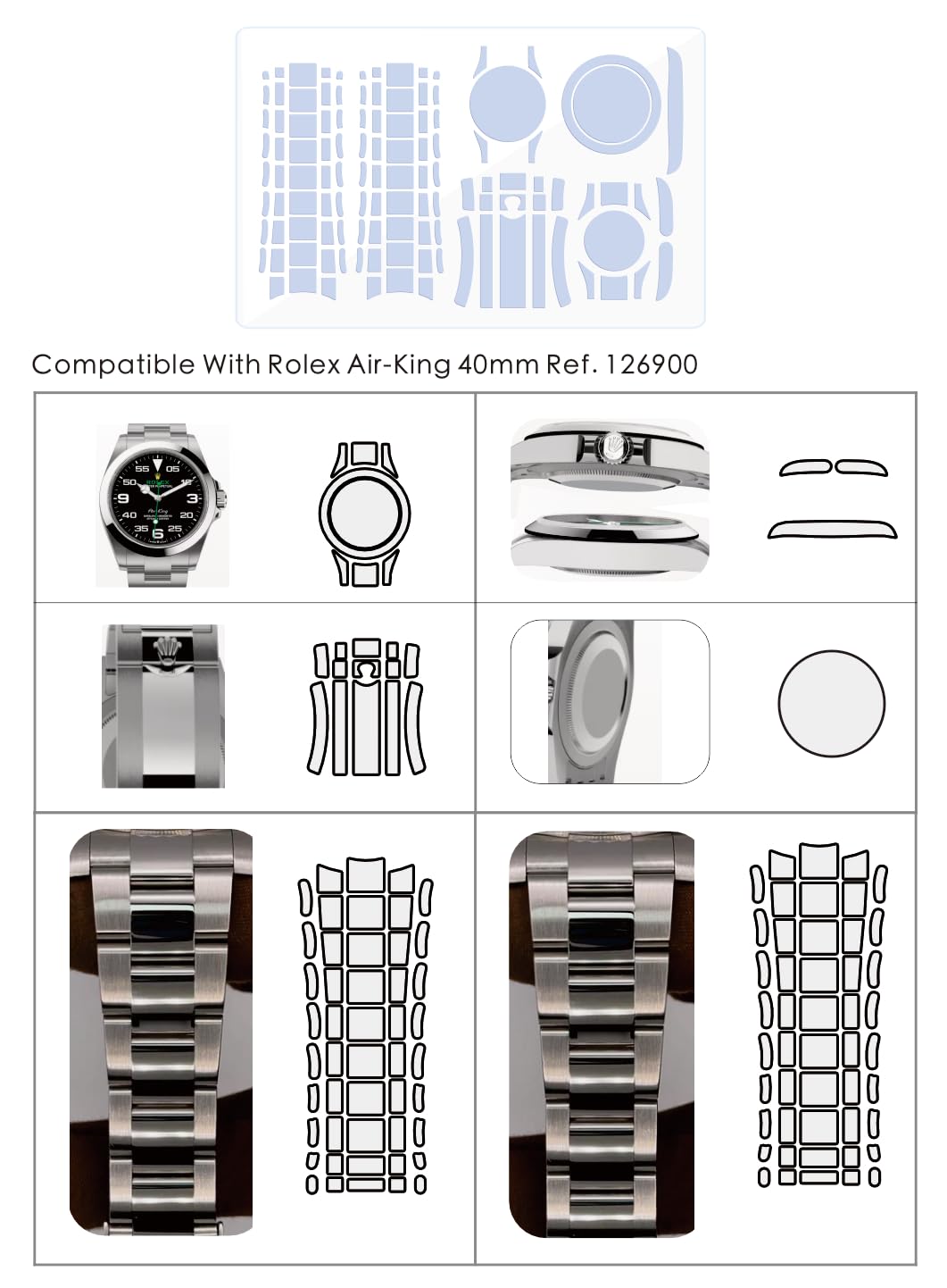 Lot de 2 films de protection pour Rolex Air-King 40 mm Réf. 126900 | Film protecteur transparent intégral pour montre – Protection écran et boîtier (Lot de 2)