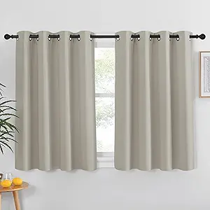NICETOWN Blackout Kitchen Curtains 45 inch Length - Grommet Thermal Insulated Solid Vertical Drapes Room Darkening Sound Reducing for Bedroom, Natural, 1 Panel, W52 x L45