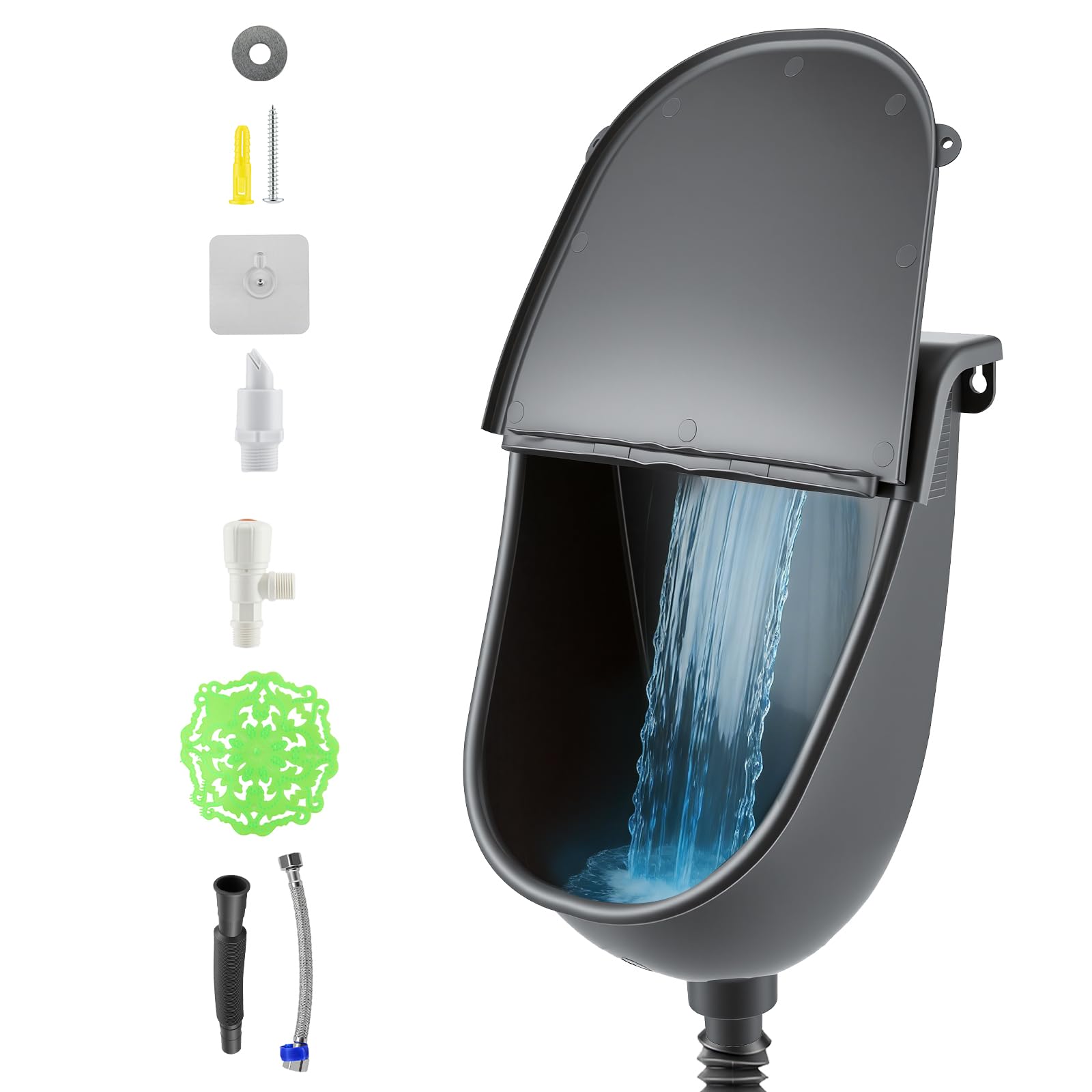 Wandmontiertes Urinal für Männer, Urinal mit Deckel & Ablaufschlauch, Wasserloses mit Spülfunktion, für Herren mit Spritzschutzdeckel, tragbare Urin-Trenn-Toilette für Camping, Wohnheim, Garten
