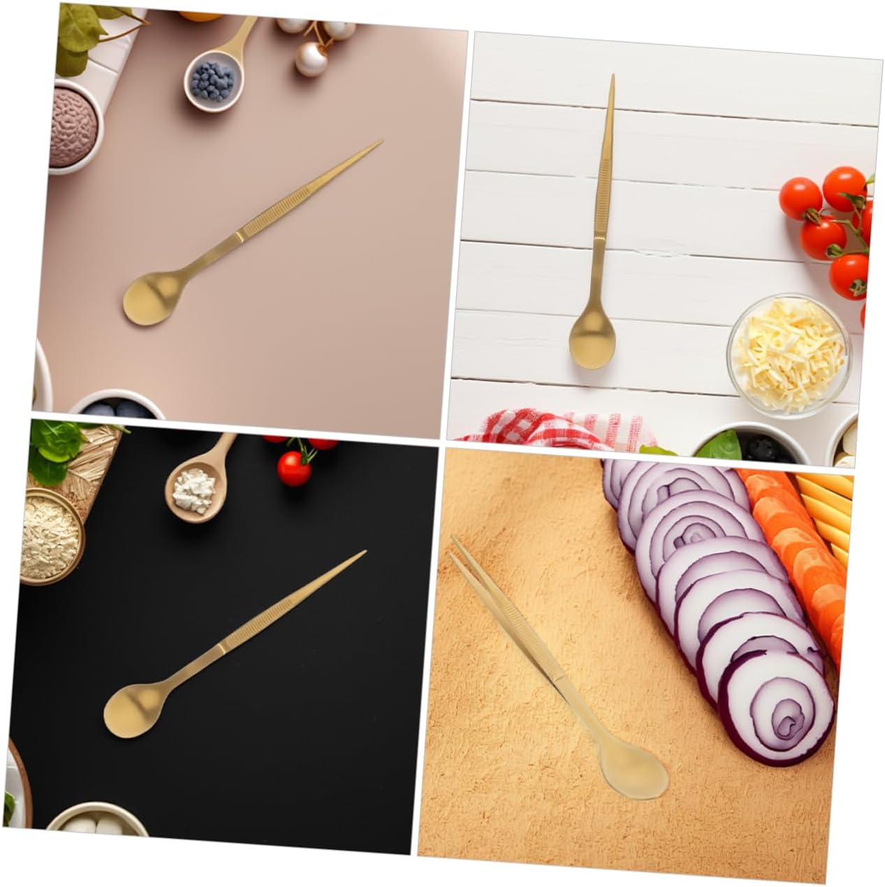 2Pcs Stainless Steel Culinary Tasting Spoon Tweezers Mixing Spoon for Kitchen Tasting Plating Cold Dishes Stylish Colors