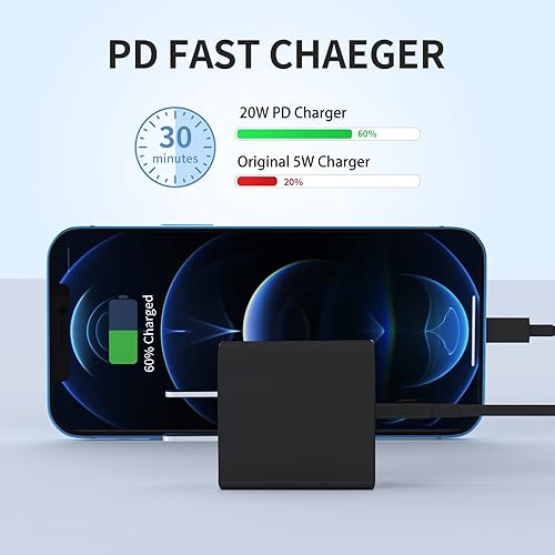 Miniatura 2 de Cargador de iPhone de carga rápida, paquete de 2 bloques de cargador de pared USB C de 20 W con 2 cables tipo C a Lightning certificados MFi de 6