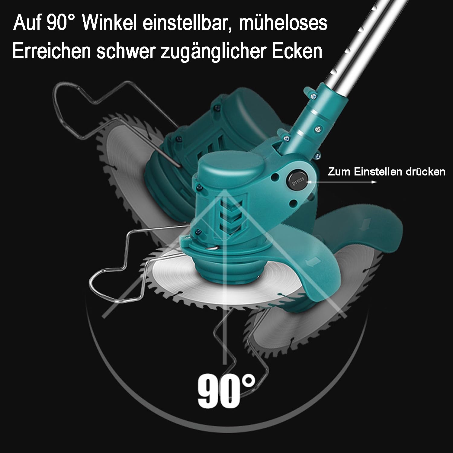 Akku-Rasentrimmer für Makita Akkus,Freischneider Akku mit 2X4.0Ah Batterien und Ladegerät,Elektrisch Motorsense mit 4 Messertypen,90° Drehkopf,Rasenkantenschneider für Rasen, Garten, Hof