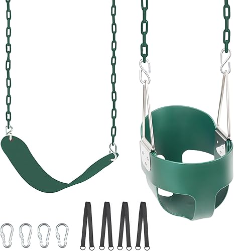 KINSPORY Asiento de columpio para niños pequeños, respaldo alto de alta resistencia, columpio para bebé totalmente montado, cadena de hierro,
