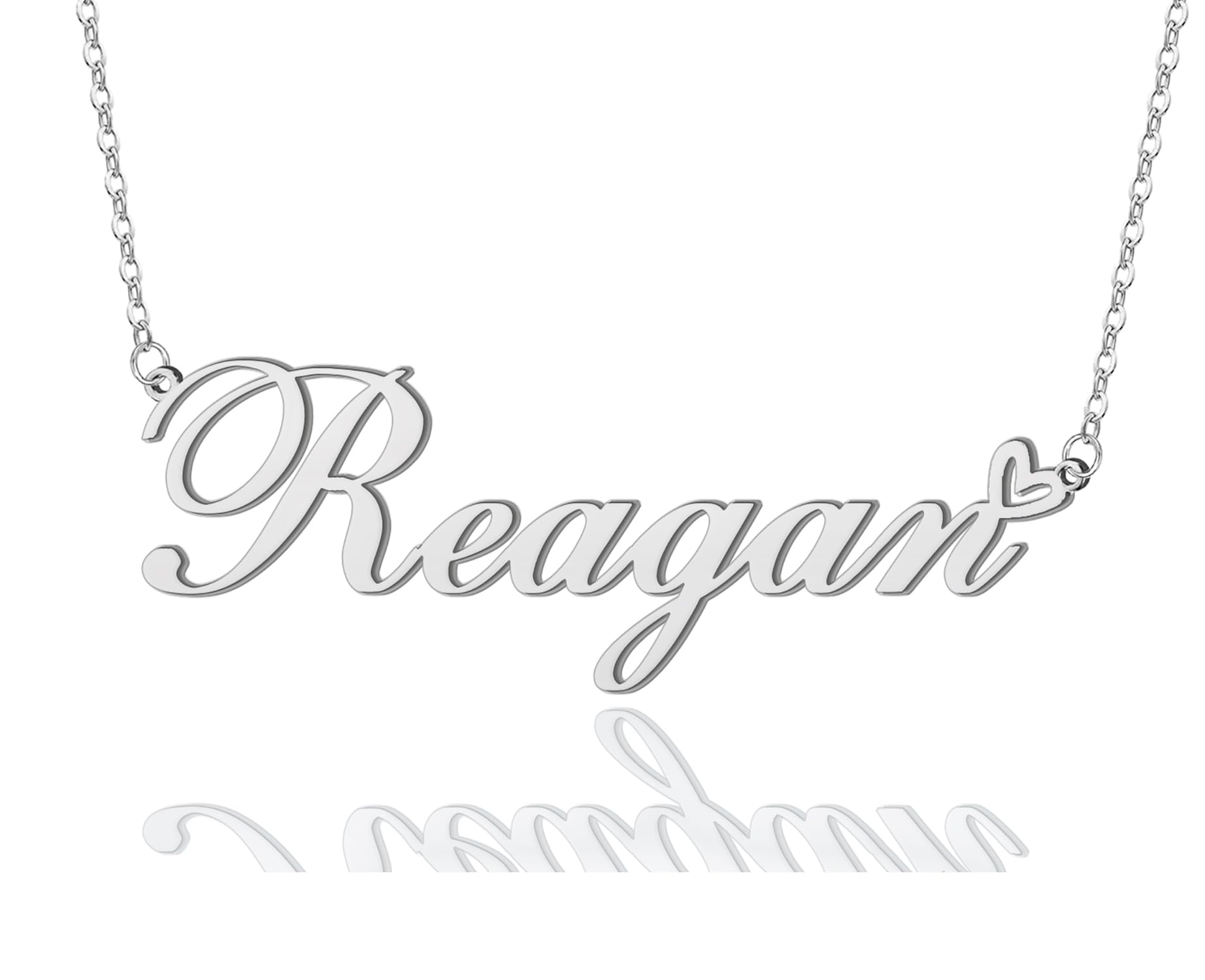 AOLO Personalized Name Necklace Custom Name Necklaces Stainless Steel Nameplate Heart Jewelry Gold Silver Color for Womens Mens