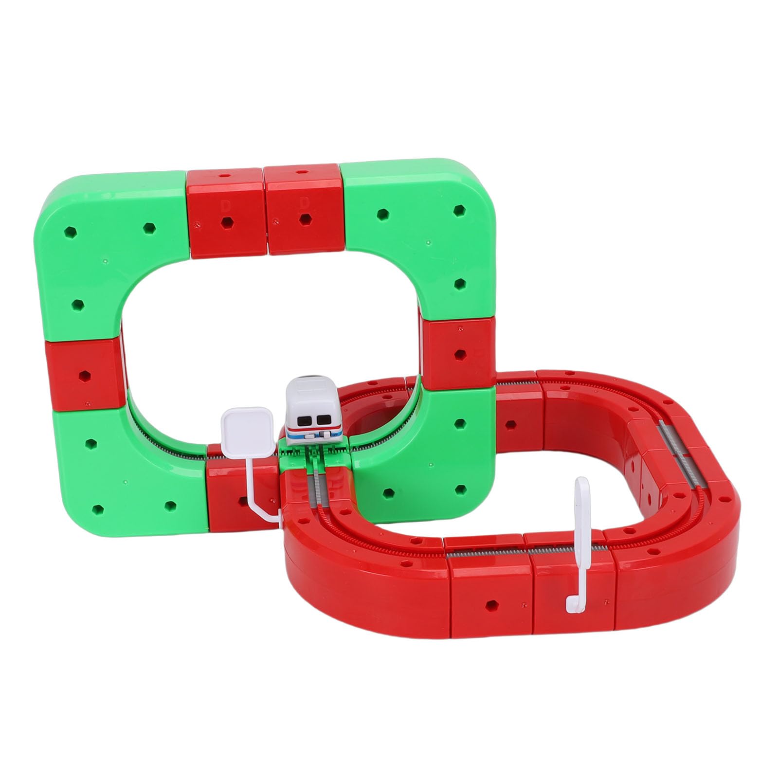 Jiawu Treno Elettrico 3D, Design Flessibile Che Sfida la gravità Binario Ferroviario Che Sfida la gravità, Binario Ferroviario 3D con 23 Accessori per Binari e 16 Accessori per Cartelli per Bambini
