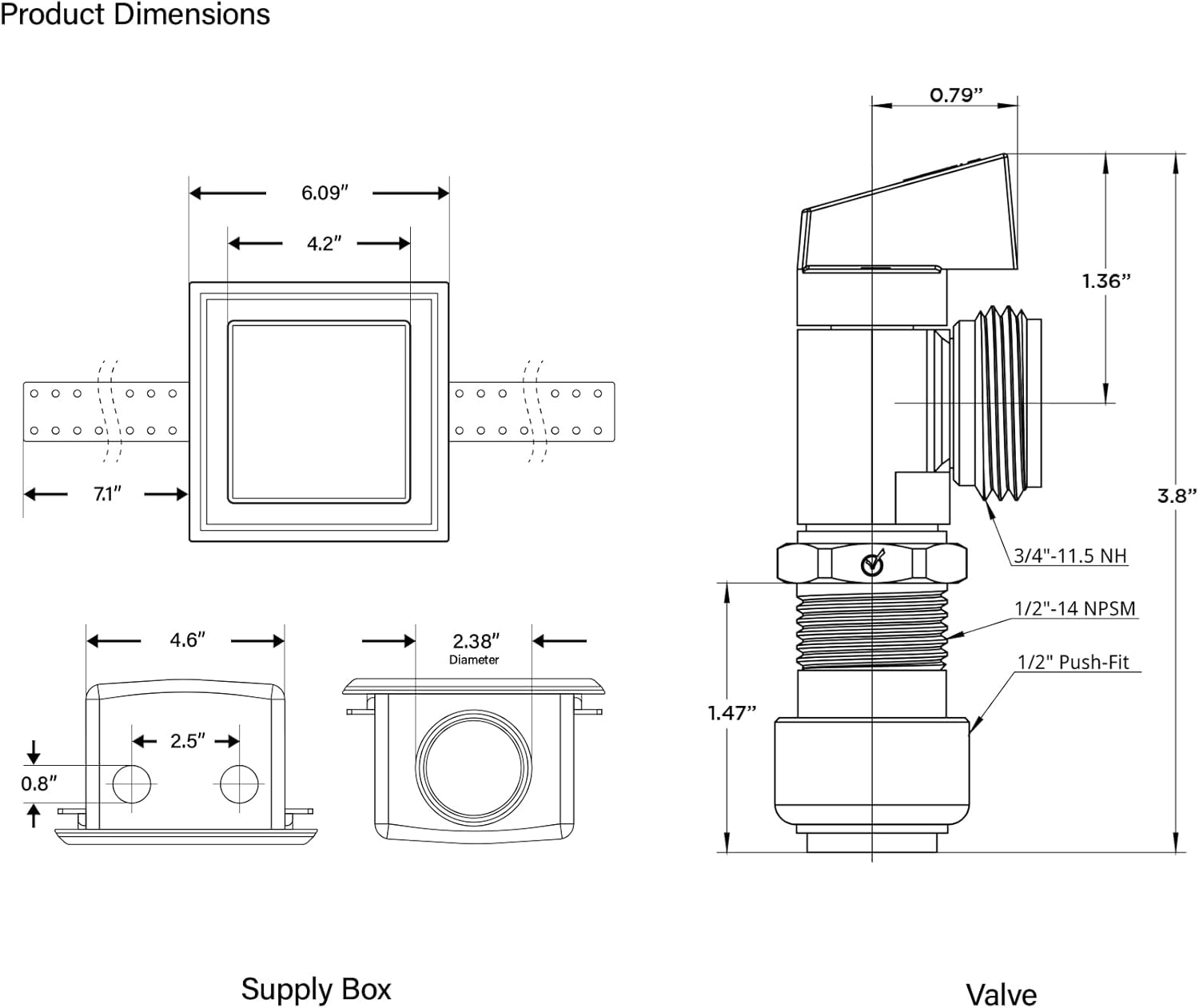 Highcraft Washing Machine Outlet Box Compact Universal Utitliy Outlet Valve Box for Ice Makers, Gas Valves, Air Admittance Valves and Washing Machine, 1/2" Push Fit Connection