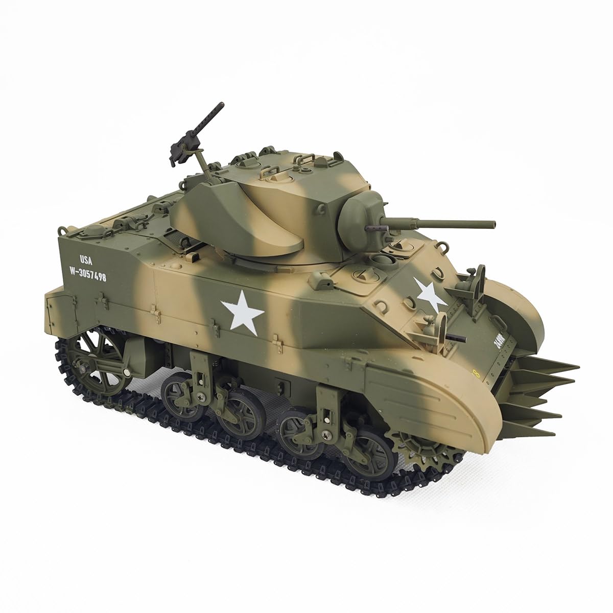 Skala 1/16 US M5A1 Stuart Light RC czołg z pilotem zdalnego sterowania 2,4 G i efektami dźwiękowymi i świetlnymi oraz teleskopowym układem wydechowym, prezent dla wojskowych miłośników RC