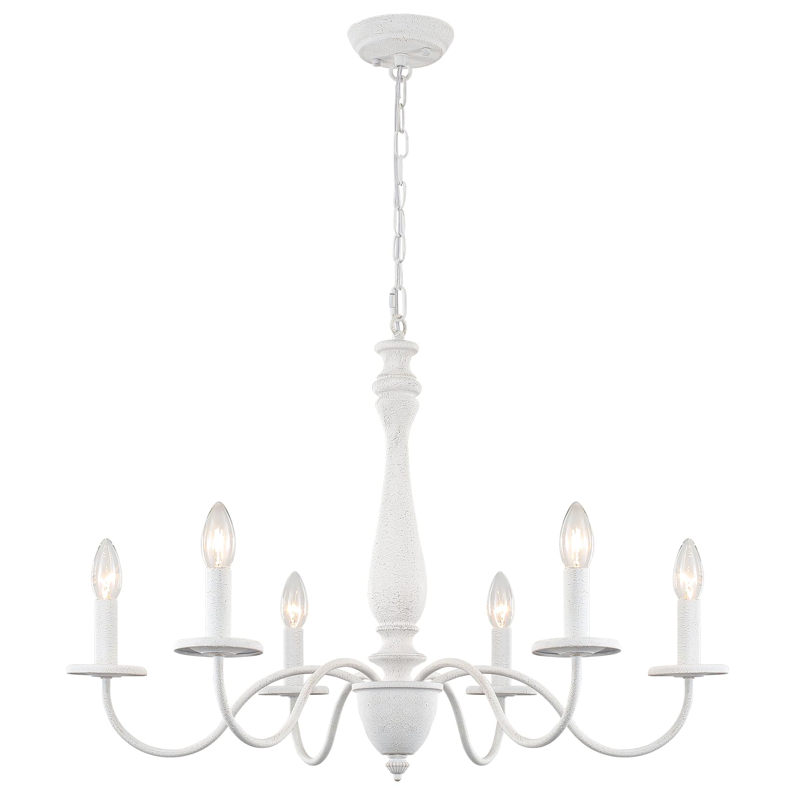 WTUOING White Chandeliers Ceiling Lights Living Room, 6 Lights Metal Vintage White Chandelier Rustic Pendant Light Fixture for Bedroom Kitchen Hallway Lounge Dining Room, Height Adjustble, E14