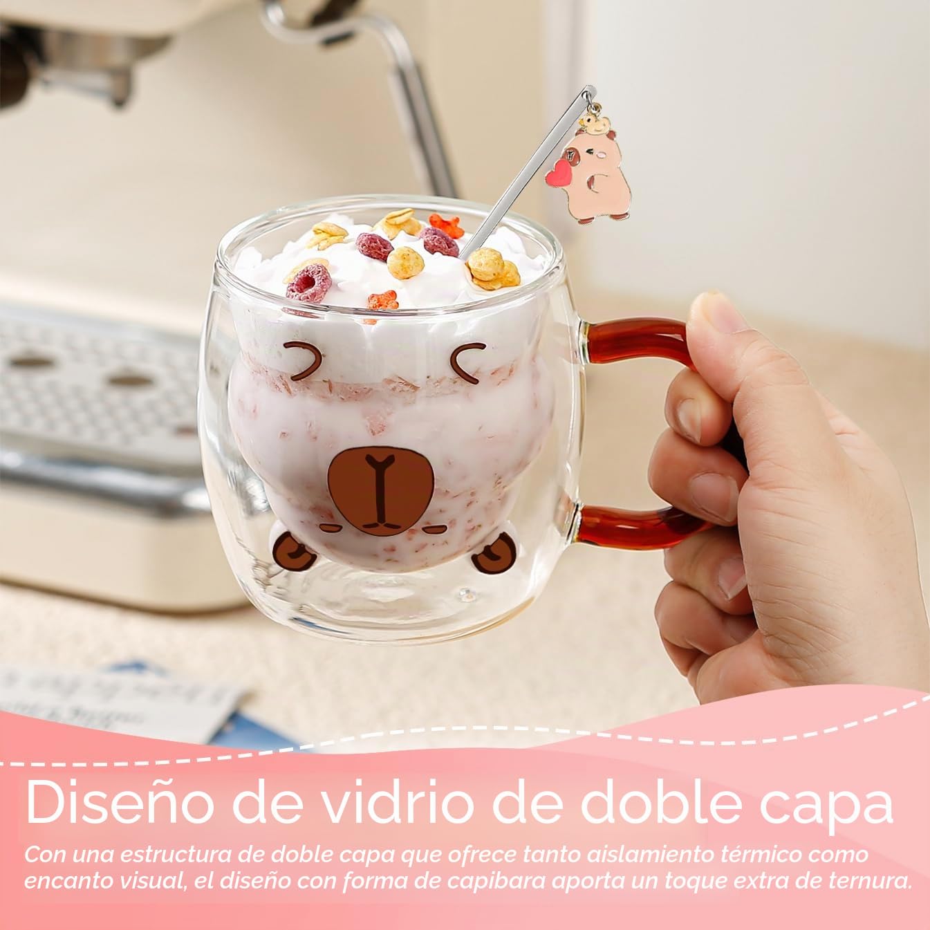Binoster Vasos de Café Kawaii Capybara Doble Pared 250 ml, Regalos para Mujeres y Hombres, Cumpleaños, Navidad, Decoración del Hogar