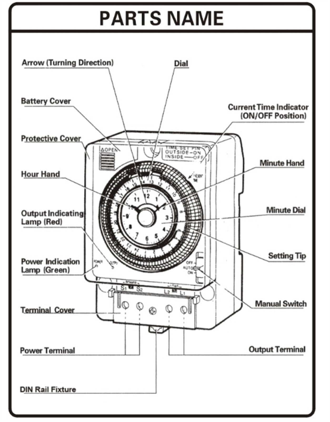 TB388 Mechanischer 24-Stunden-Zeitschaltuhr ohne Stromausfall mit Batterie, 100 V-240 V, 15 A, Zeitschaltplan