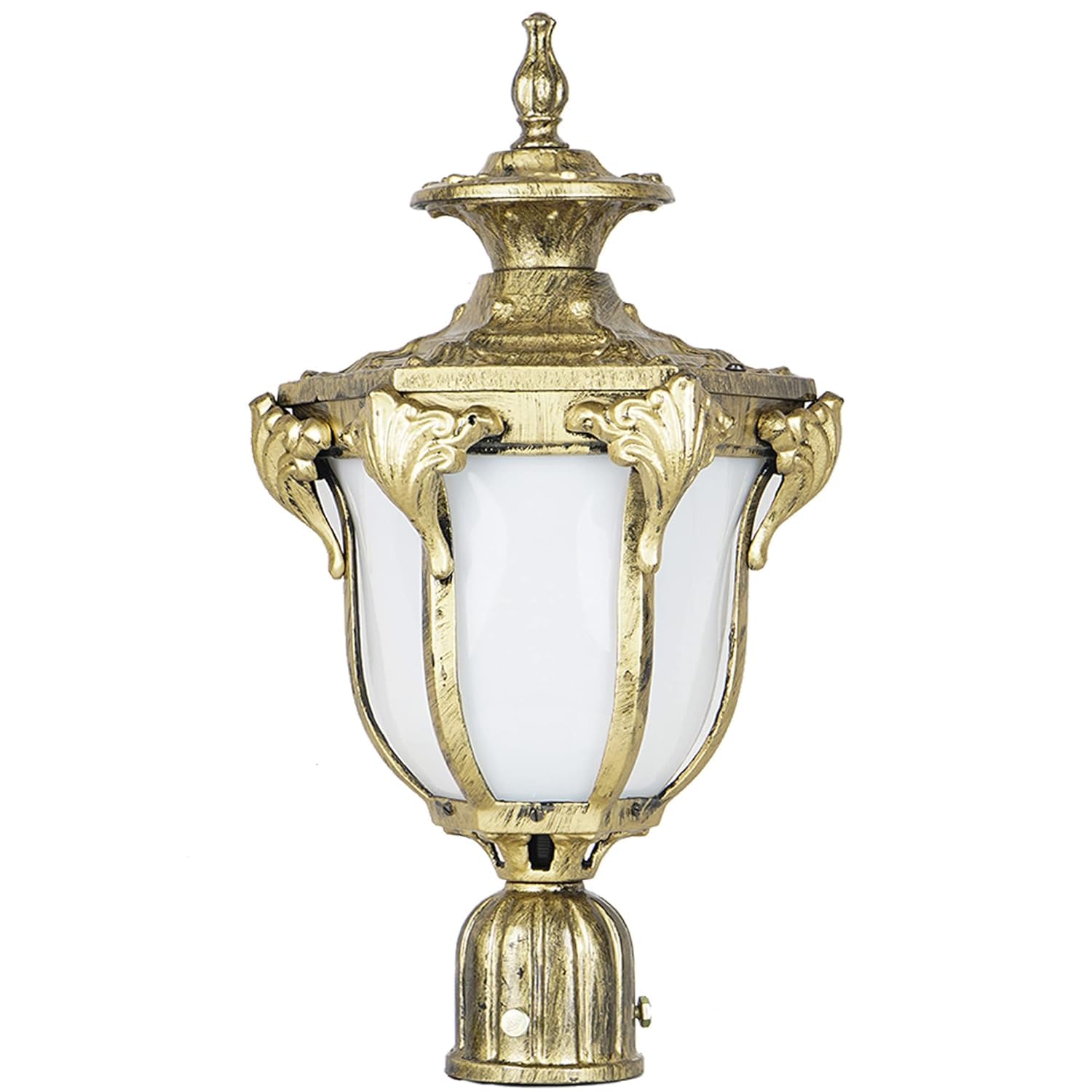 Incandescent® Victorian Style Outdoor Post Light, Antique Gold Finish, Frosted Glass Lantern, Waterproof Gate Lamp-image-38