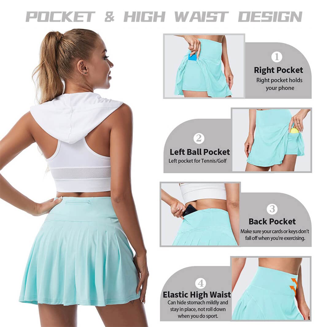 Falda de Plisada Tenis Pantalón con Interior Shorts Bolsillos Secado Rápido y Transpirable Gym Tennies Falda Deportiva
