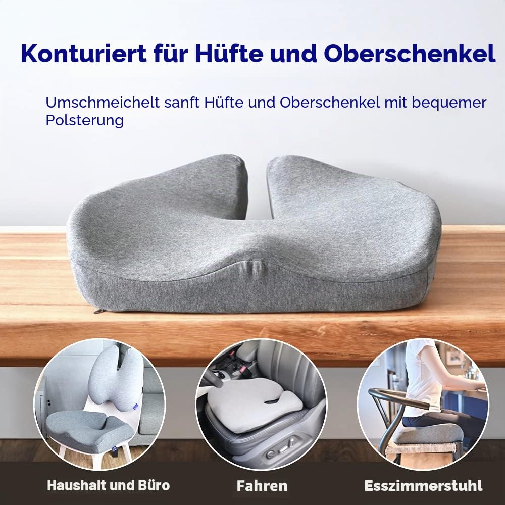 Cushion Lab Patentiertes Druckentlastungs-Sitzkissen für langes Sitzen auf Büro- und Heimstuhl, extra dichter Memory-Schaum für weiche Unterstützung, Auto & Stuhlpolster für Hüfte, Ischias, Schwarz