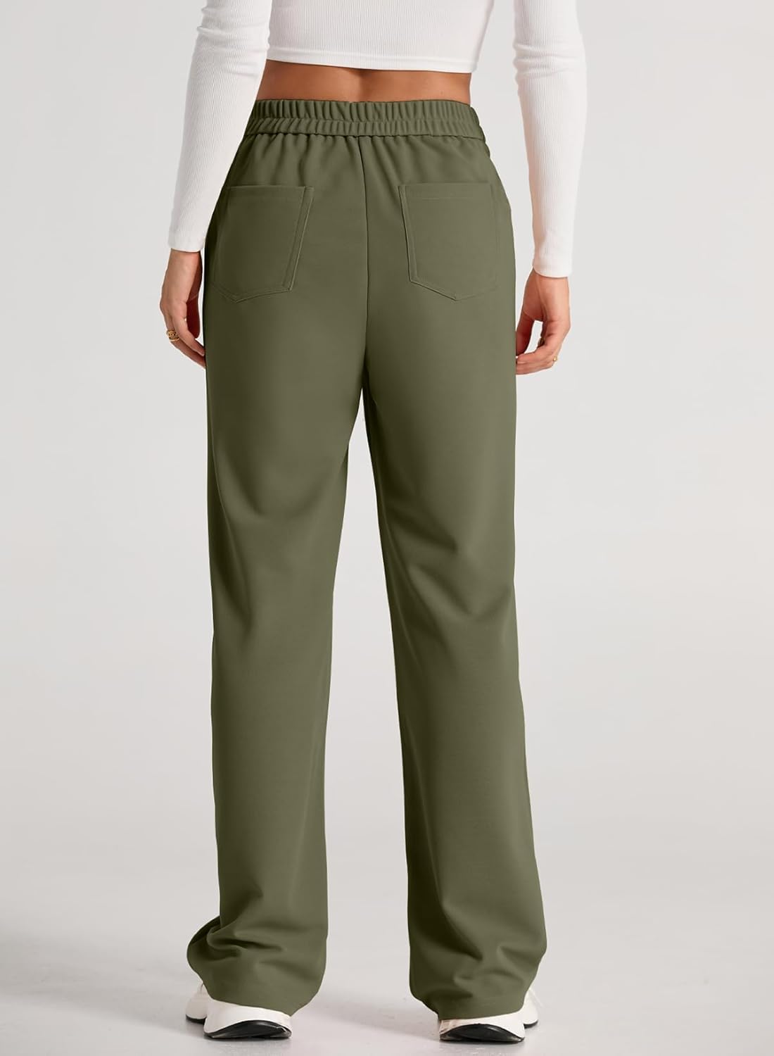 EVALESS Womens High Waist Button Stretchy Work Pants Straight Leg Office Dress Pant Business Casual Trousers with Pocket - Image 5