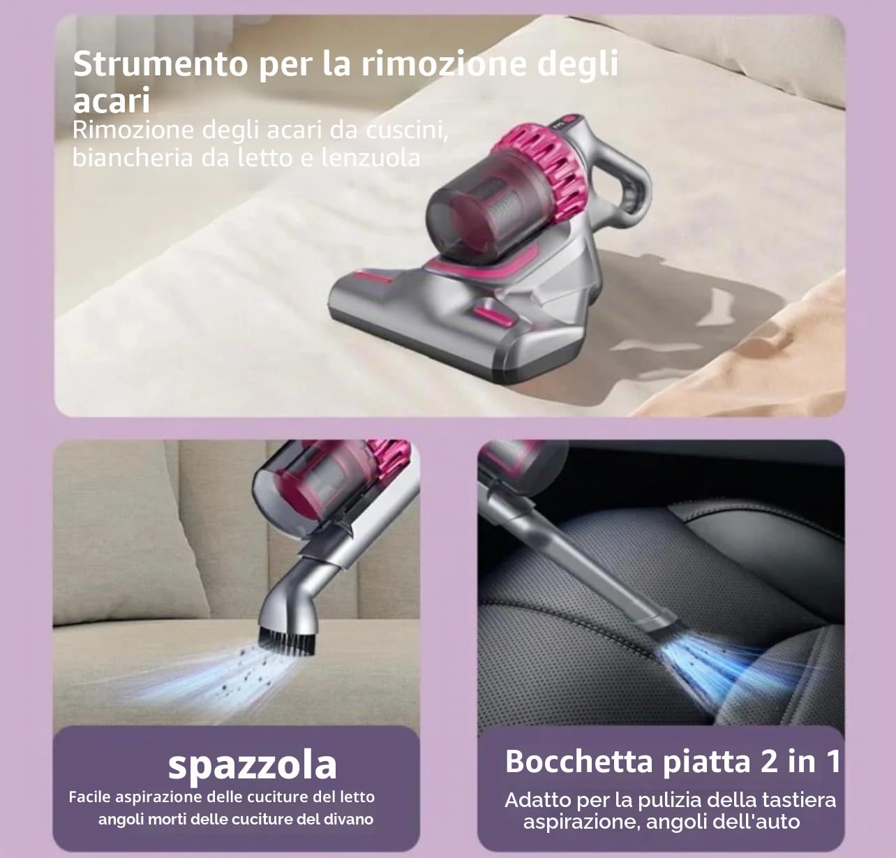Generico Aspirapolvere Senza Fili 2-in-1 con Aspirabriciole Portatile, Scopa Elettrica Ricaricabile Potente e Leggera, Grigio e Rosa