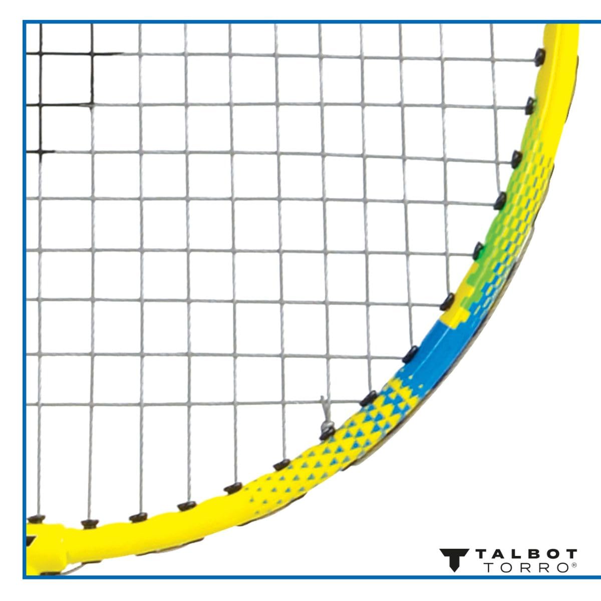 Talbot-Torro Racchetta da Badminton Attacker, per Principianti, in Acciaio Temprato, Forma Classica della Testa, Giallo/Blu, 429806
