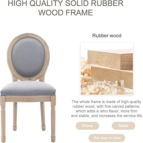 Miniatura 6 de Juego de 4 sillas de comedor francesas tapizadas con marco de madera maciza y tela copetuda, sillas de comedor modernas de madera de caucho de