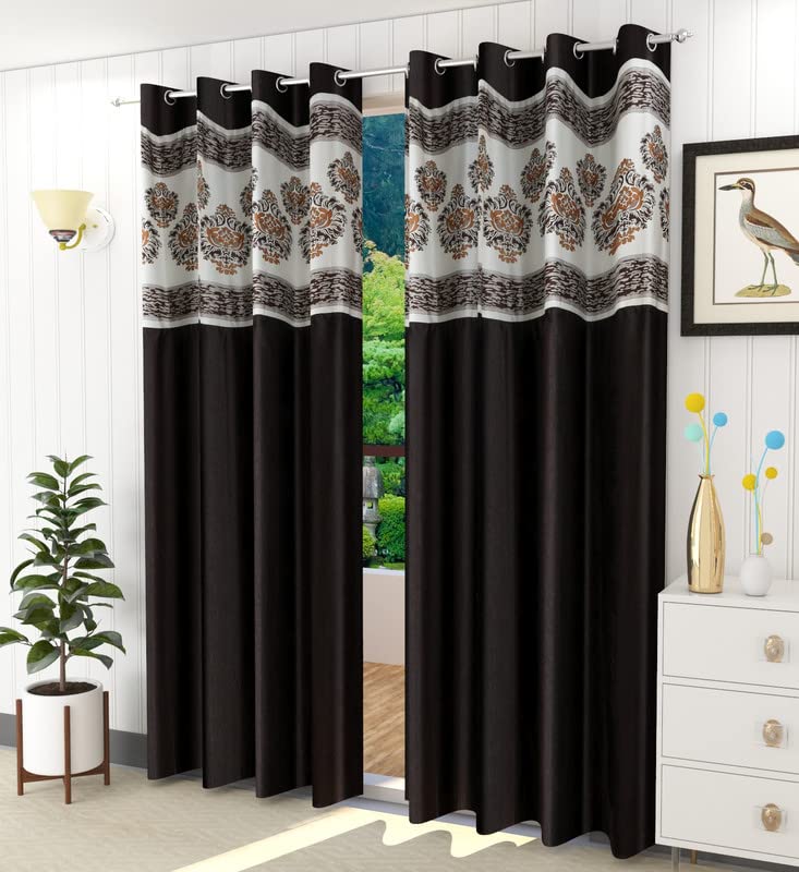 RED RIBBON DECOR Stylish Dhamas Printed Patch Style Room Darkening Window Eyelet Curtain Parda for Drawing Room, Living Room/Bedroom, (Brown, 5 Feet) - Pack of 2 (B0BSXL4XFZ) Amazon Price History, Amazon Price Tracker