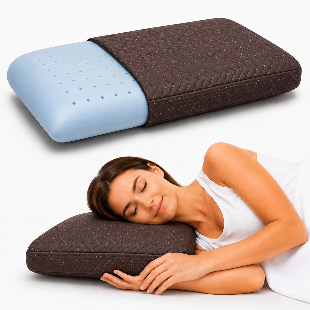 LA VERNE Cooling Gel Infused Pincore Technology Breathable Memory Foam Pillow with 3S Rebound| Cool Gel Cervical Support for Neck & Shoulder Relief (1, D Brown, Standard)
