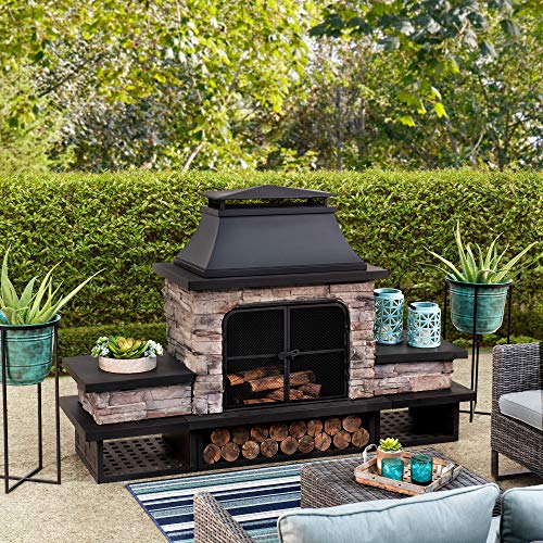 Sunjoy A304001201 Concordia Collection Wood Burning Fireplace, Black - Thumbnail 3