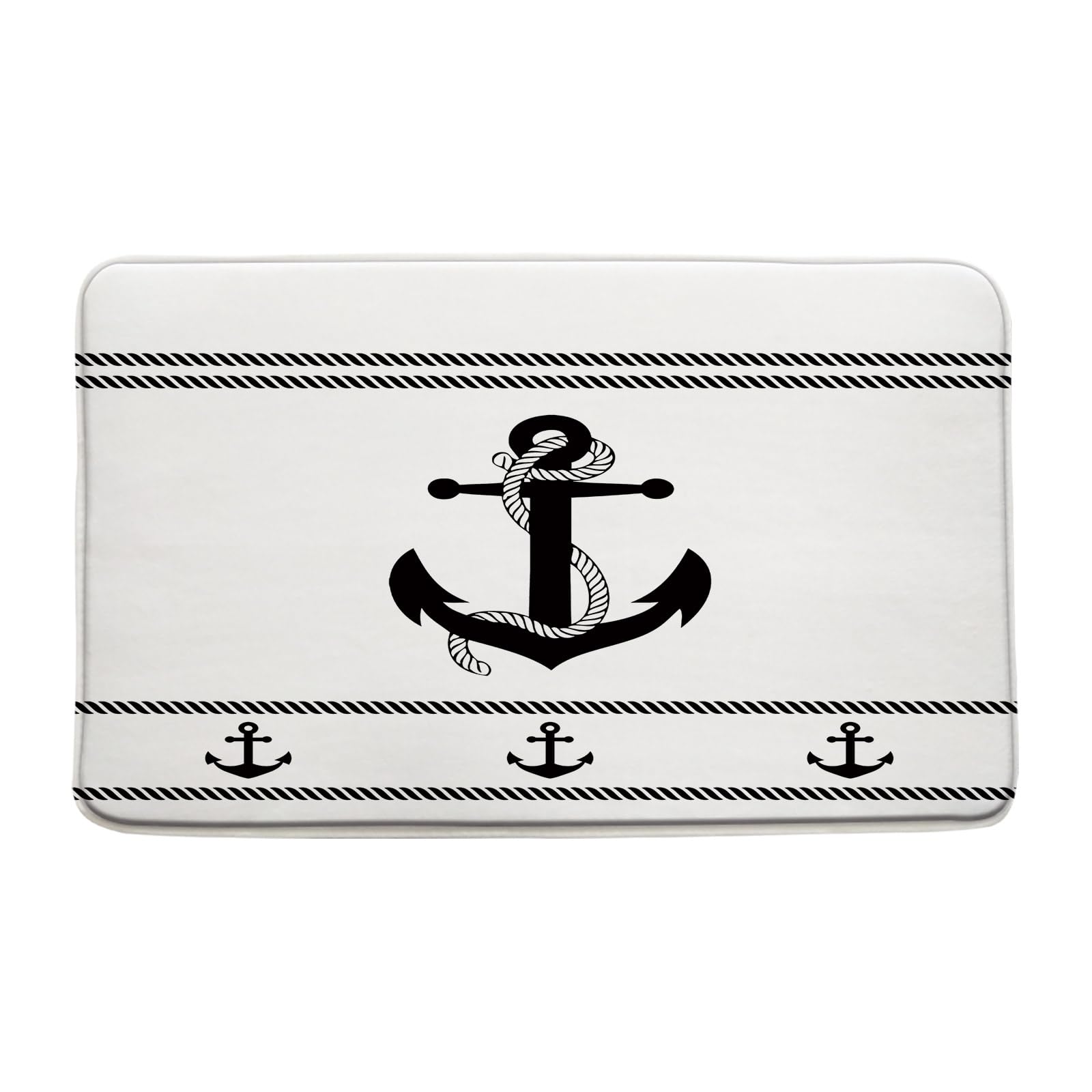 CCXTCZ Nautical Anchor Bath Mat Black White Ocean Beach Adventure Modern Minimalist Fabric Bathroom Microfiber Memory Foam Absorbent Rug Bathroom